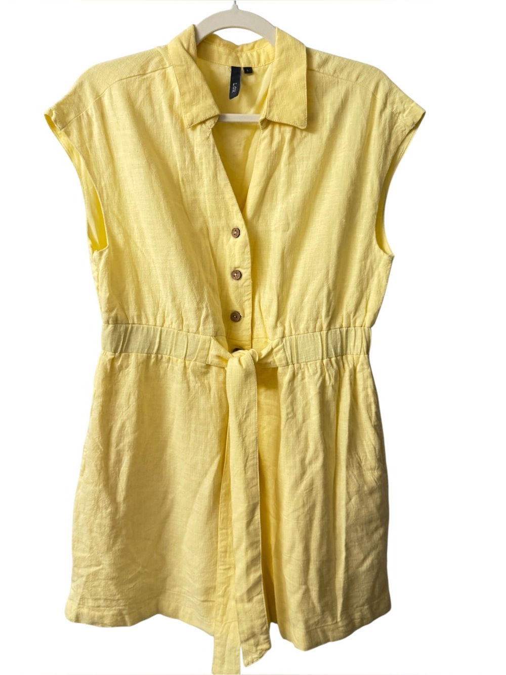 L.O.V. Linen Blend Belted Romper Butter Yellow Size Large